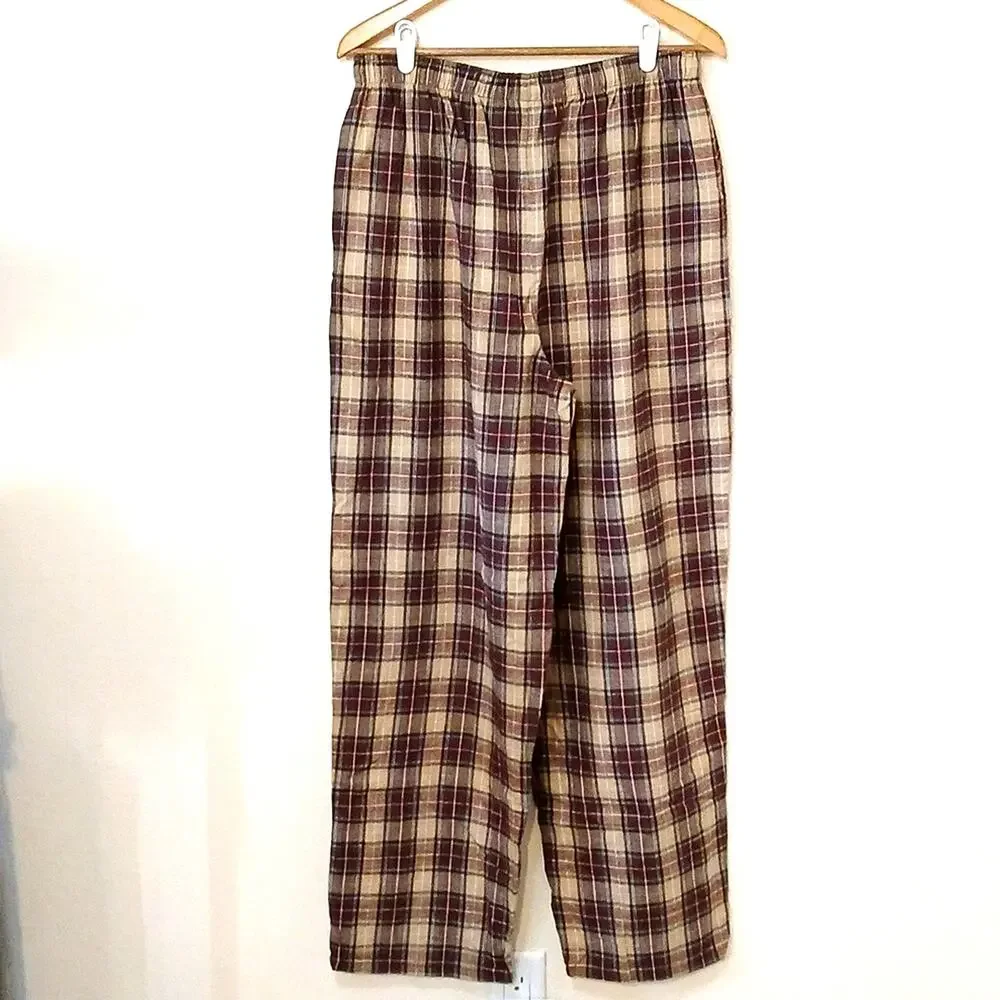 Basic Options Natural Choice Marroon Tan Plaid Loungwear Pajama Pants